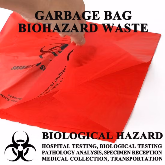 Bolsa de basura de plástico con riesgo biológico, bolsa de residuos médicos para hospital clínico