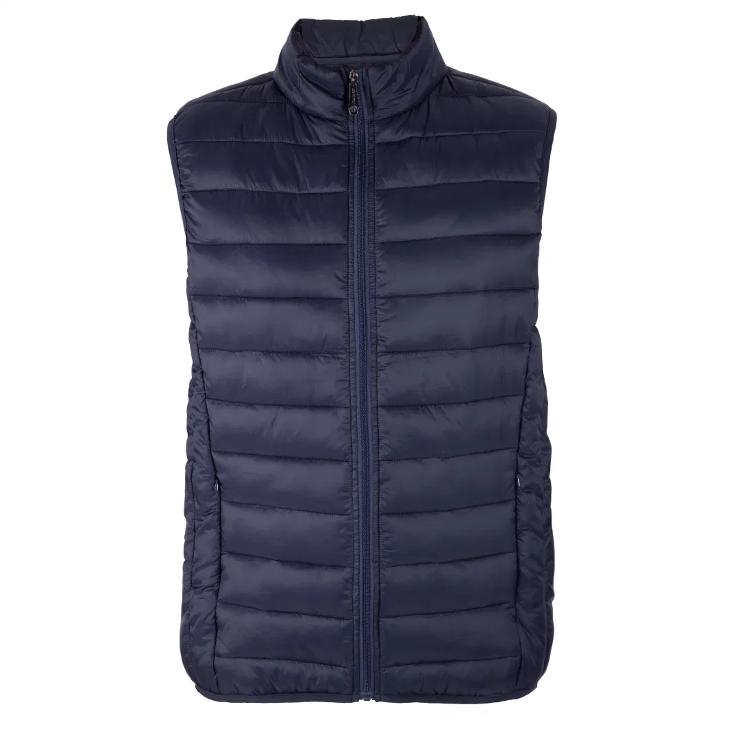 Men ′ S Solid Full Zip Puffer Vest with Zipper Pockets